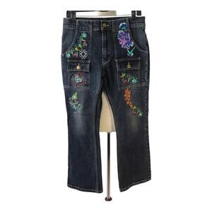 Cynthia Rowley   Embroidered Floral 6 Pocket Hi Rise Boot Cut Flare Jeans   6